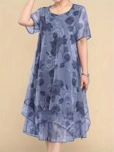 B 12768 Plus Size Floral Dress �黨����ȹ �羳����ѷŷ��