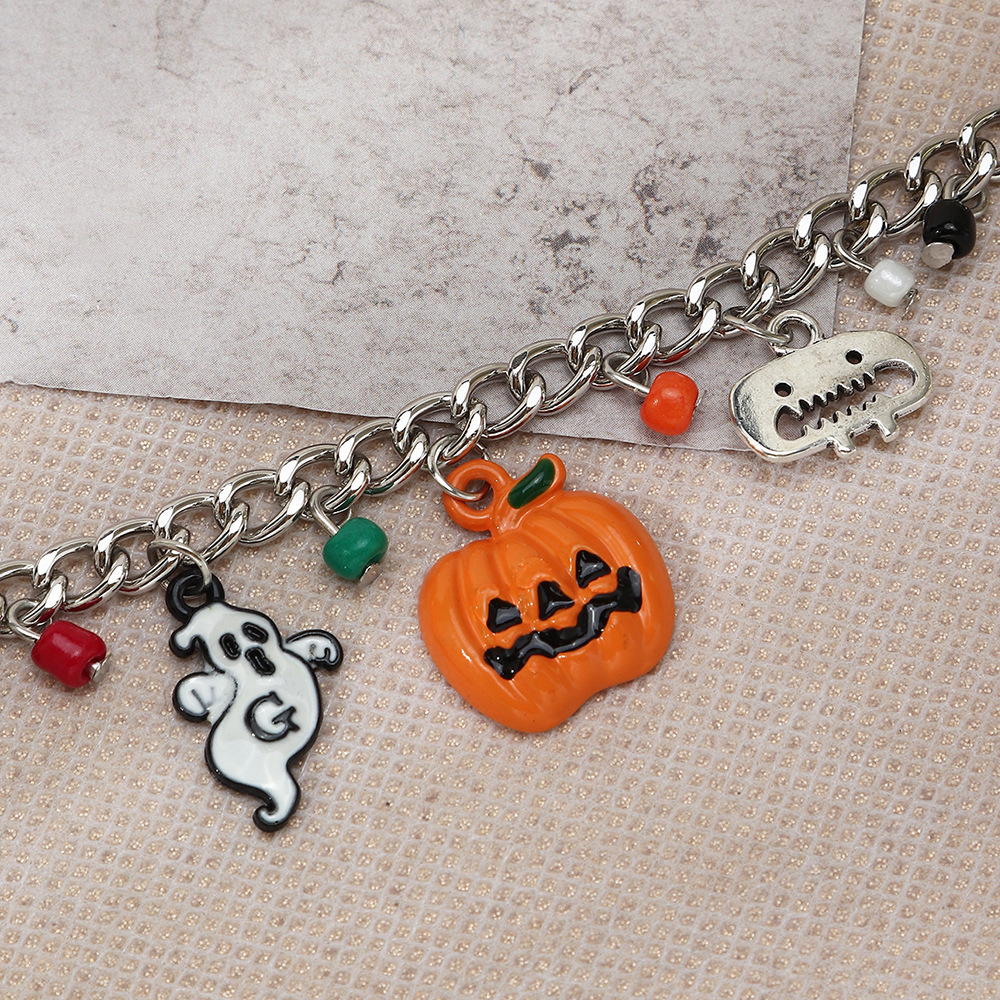 Punk Style Thick Chain Pumpkin Skull Pendant Halloween Bracelet Wholesale Nihaojewelry display picture 6