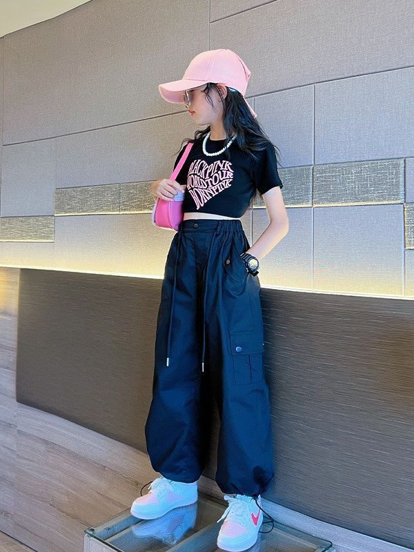 韩版时尚舒适童工装裤女2025新款洋气潮流百搭休闲束脚运动裤女童|undefined
