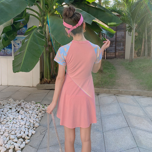 Women's swimsuit skirt type split boxer angle conservative belly-covering slimming student small breasts gathered girl forest style hot spring swimwear