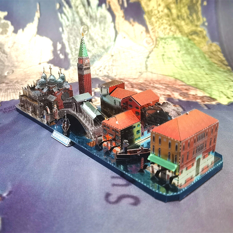 钢魔像3D立体金属拼图建筑模型拼装威尼斯街景亮底城市风景线DIY