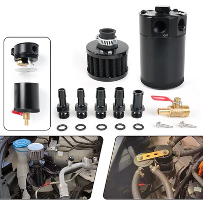 Automobile modified two-hole oil breather pot with breathing air filter billet aluminum oil and gas separator with air filter (Other Car Modifications)