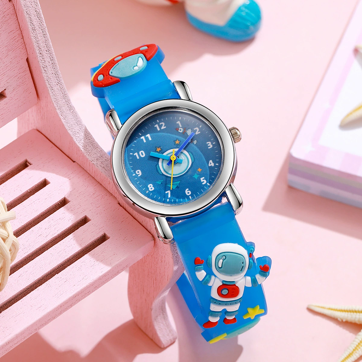 Детские готовые стильные силиконовые часы с космическим принтом, универсальные для мальчиков и девочек