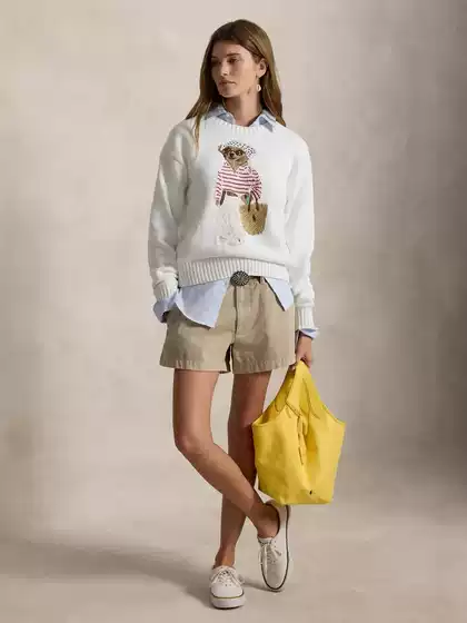 New Arrival 2025 Fall Winter Women's American Retro Cartoon Bear Crew Neck Campus Casual Sweater