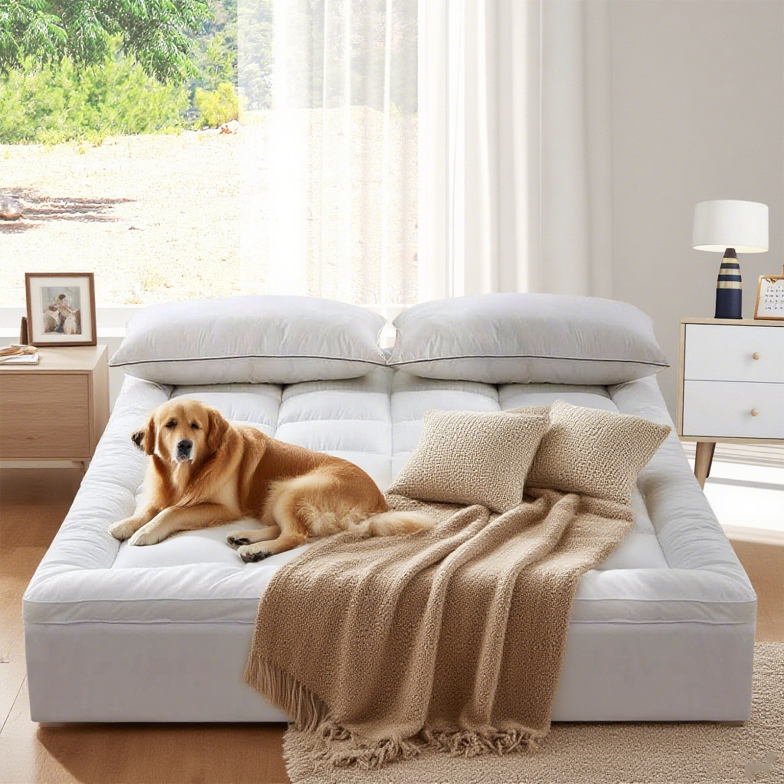 Colchón suave engrosado de fibra de bambú Almohadilla de cama suave Almohadilla cubierta protectora Clip protector de algodón