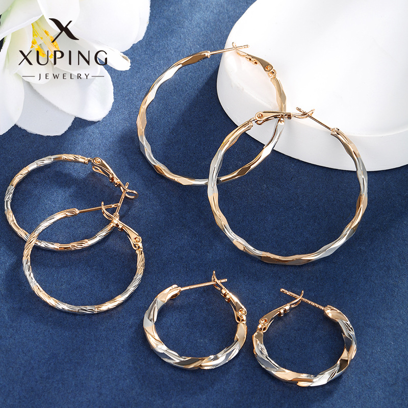 Joyas Xuping aleación de cobre de oro real galvanizado aretes de dos colores nicho europeo y americano de alta calidad aretes exagerados aretes para mujeres