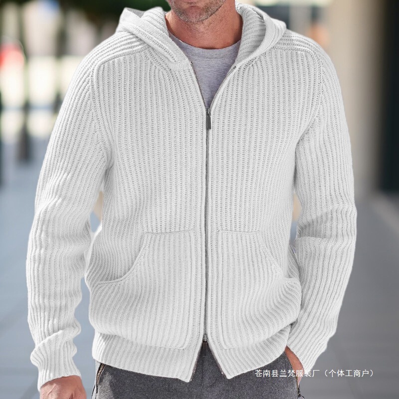 2025 New Autumn and Winter Men's Knitwear Hooded Long-Sleeved Knitted Sweater Jacket Cross-Border Amazon European and American Cardigan 2025 New Autumn and Winter Men's Knitwear Hooded Long-Sleeved Knitted Sweater Jacket Cross-Border Amazon European and American Cardigan
