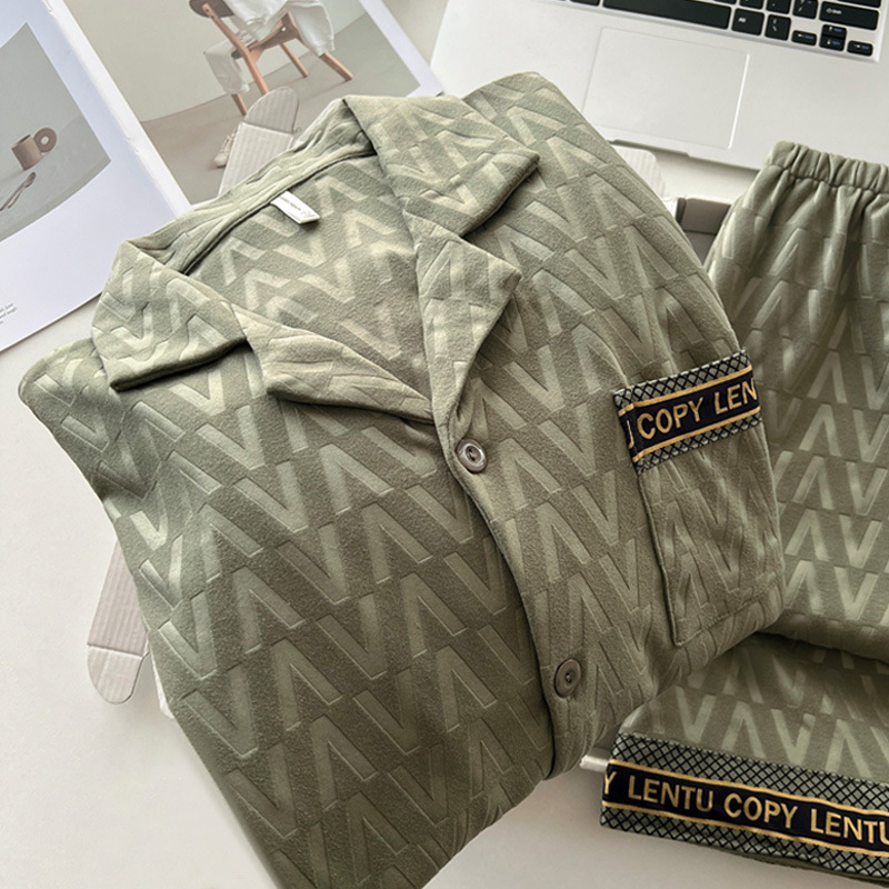 2025 New Derong Pajamas Men's Autumn and Winter Long Sleeve Casual Plus Size Teenagers Thin Velvet Warm Home Clothes