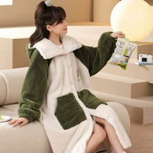 睡袍珊瑚绒冬季单袍加厚加绒女士睡衣浴袍保暖家居服法兰绒连衣裙