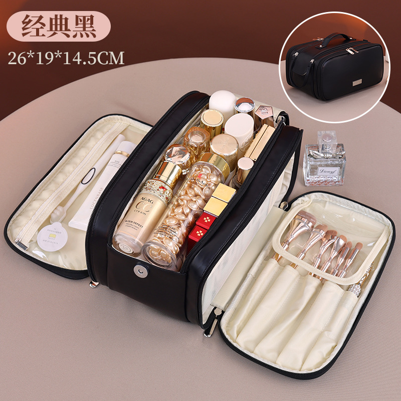 Amazon nueva división multicapa bolsa de maquillaje de gran capacidad portátil de viaje cepillo de maquillaje portátil bolsa de almacenamiento de maquillaje