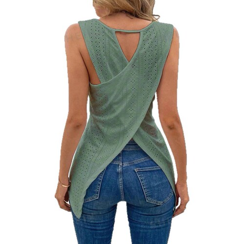 Fashionable Summer New Arrival Backless Embroidered Cropped Top with Hollow Out and Crossed Strap