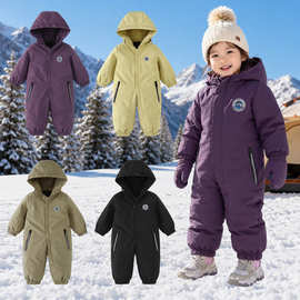 跨境 儿童连帽薄款滑雪服长袖连体衣春秋冬季童装宝宝爬服外出服