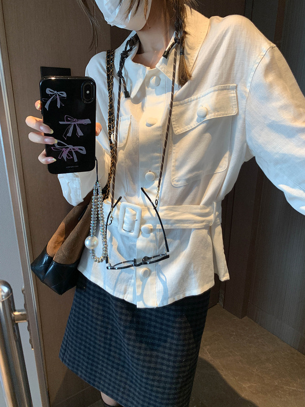 摩且 时髦进阶法则 天丝亚麻老钱风系腰带工装风衬衫外套 MQ0714|undefined