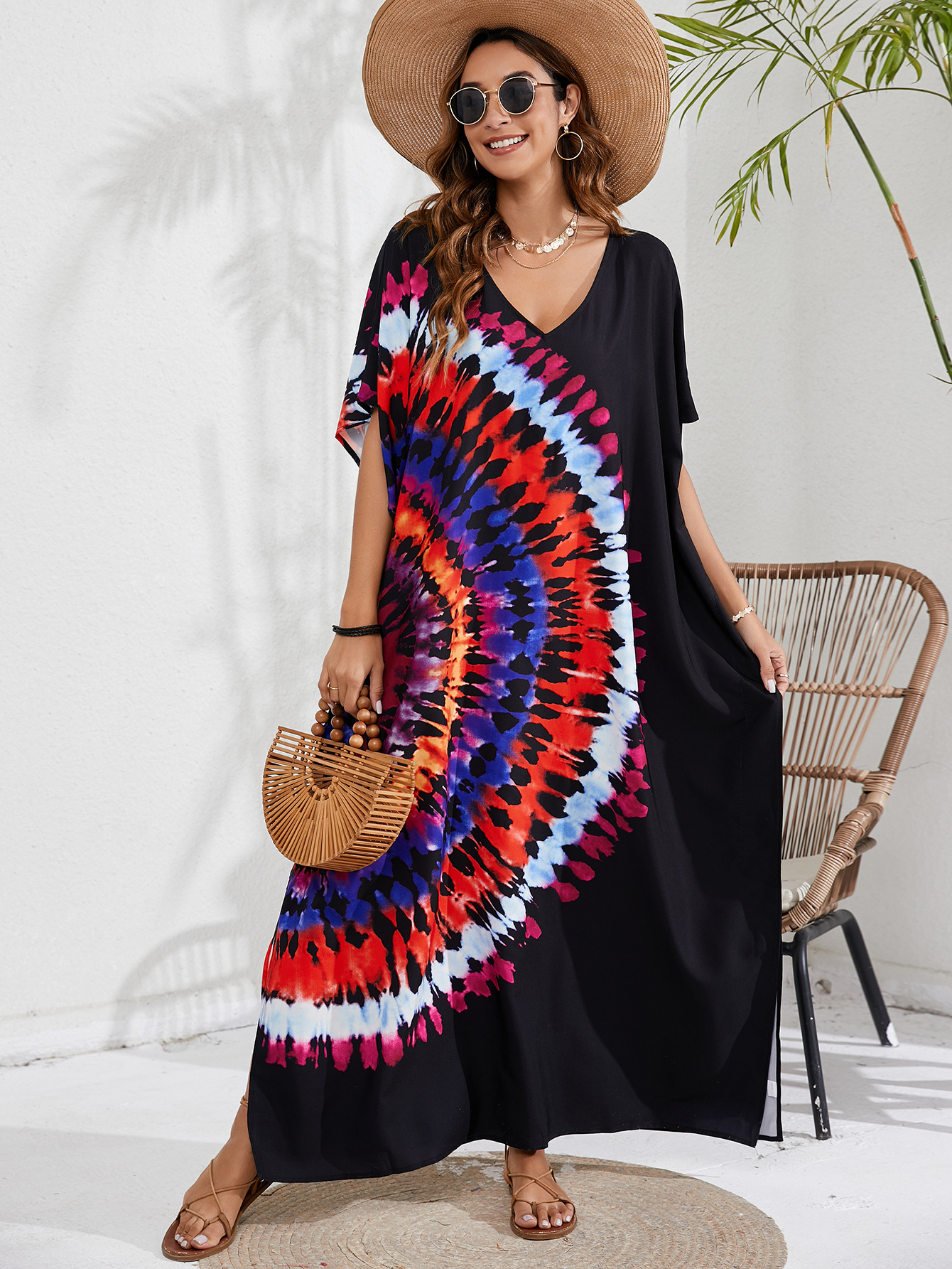 44 colores transfronterizo europeo y americano impreso playa blusa vacaciones playa falda bikini sol protección ropa blusa 1D196