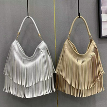 跨境时尚个性流苏大容量欧洲夏季亮银金色潮流简约单肩手提腋下包