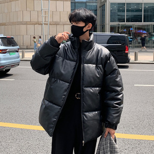 Leather cotton-padded coat men's winter Korean-style thickened warm waterproof leather coat men's leather coat coat stand collar thick cotton-padded jacket