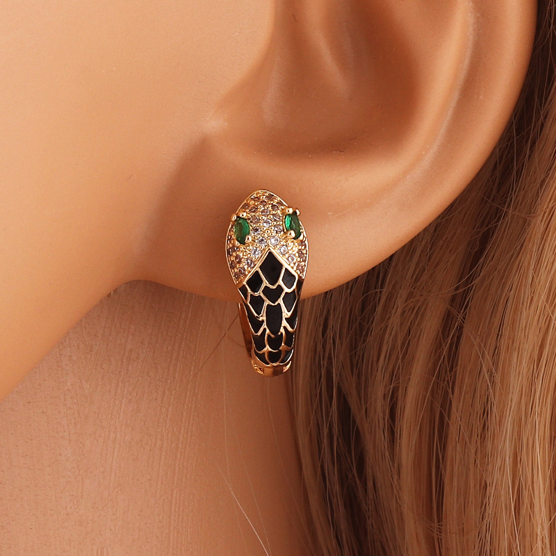 Fashion Snake Copper Hoop Earrings Enamel Zircon Copper Earrings