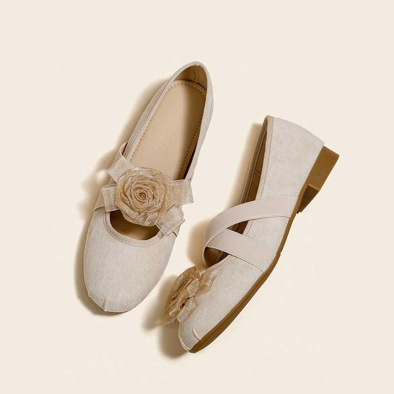 Camellia Flower French Mary Jane Women's Shoes New Ballet Shoes Slip-On with Skirt Small Fragrant Style Small Size Shoes