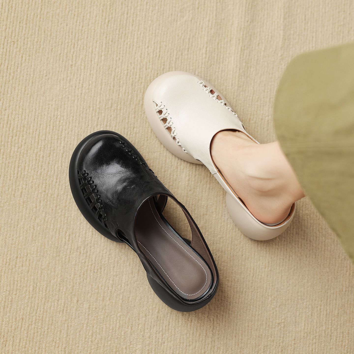 Sandal cao gót nữ mũi trùm đế dày gót 6 cm — đen