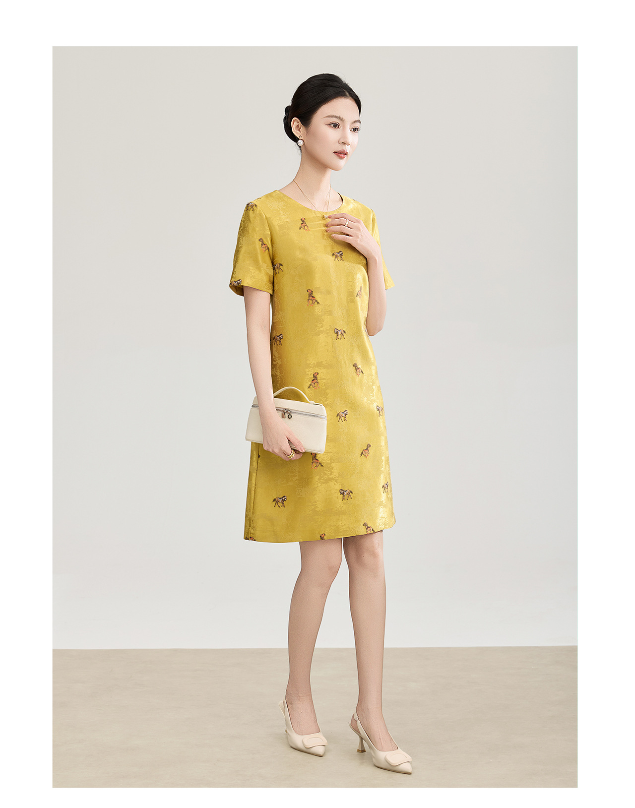 Đầm maxi nữ tay ngắn thêu hoa văn jacquard, chất liệu linen phối ren — màu hồng chi tiết 16