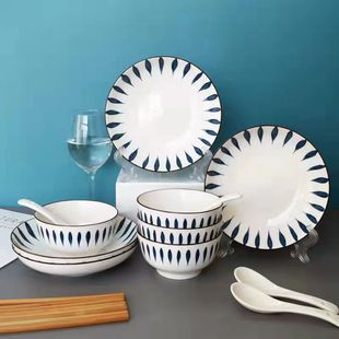 Bowl and Dish Household Bowl Chiba Grass Ceramic Tableware Rice Plate Dish Cool Creative Soup Bowl