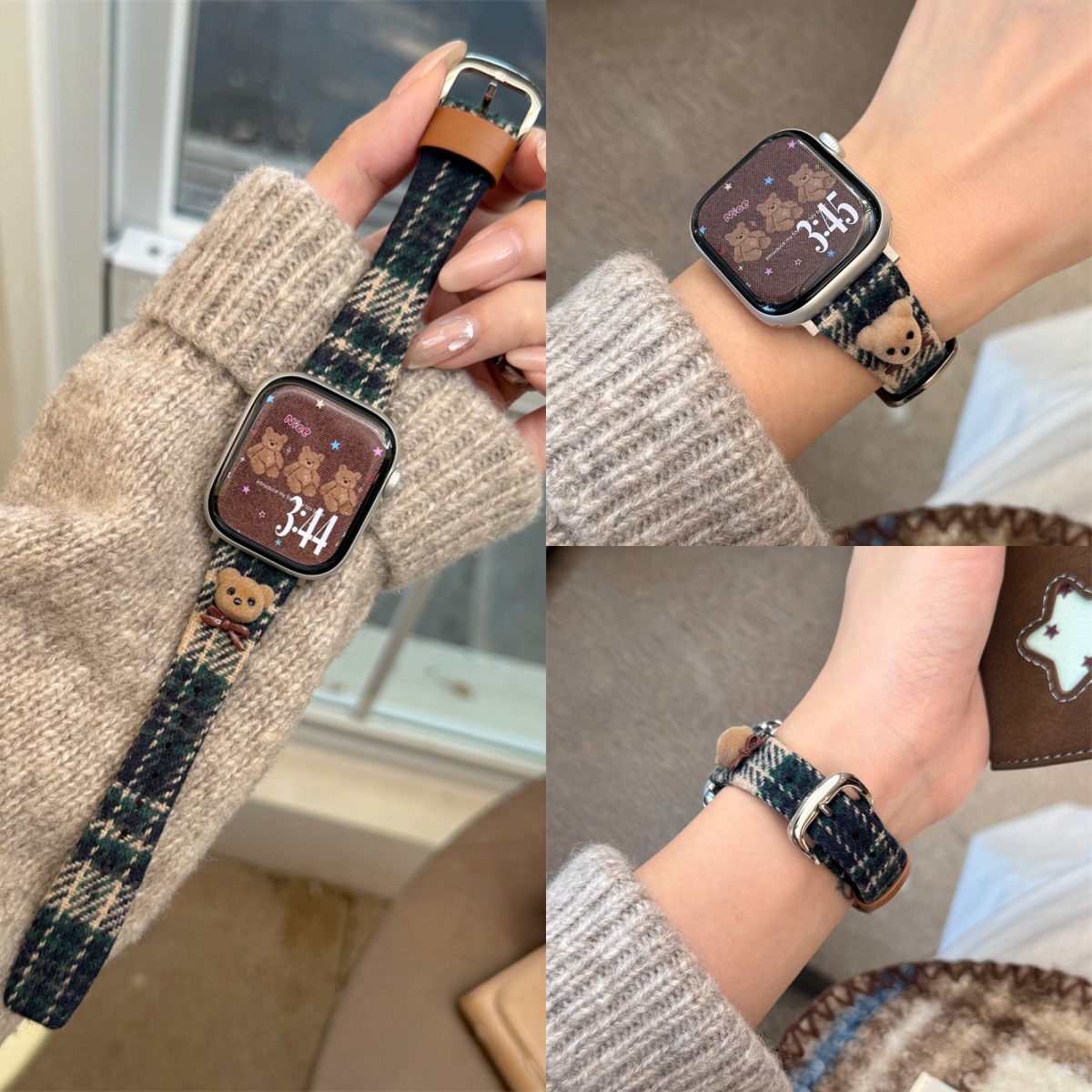 Houndstooth Woolen Winnie the Pooh Suitable for Huawei Fit4 Smart Replacement Fit3 Watch Strap Autumn and Winter Watchfit4P