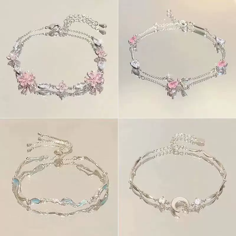 Браслет fuchsia небольшого дизайна с цирконием и бантом, лёгкая люкс-стиль, высокое качество