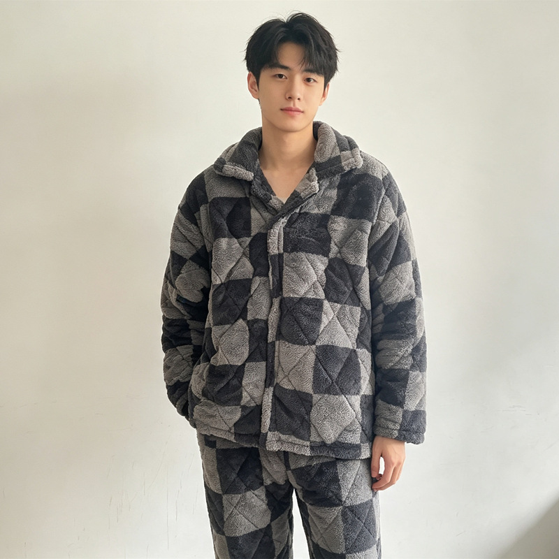 Specialized men's winter cotton-padded jacket and pajamas for detention centers, thickened coral fleece sleepwear and home wear set for prisoners and reform-through-work detainees Specialized men's winter cotton-padded jacket and pajamas for detention centers, thickened coral fleece sleepwear and home wear set for prisoners and reform-through-work detainees
