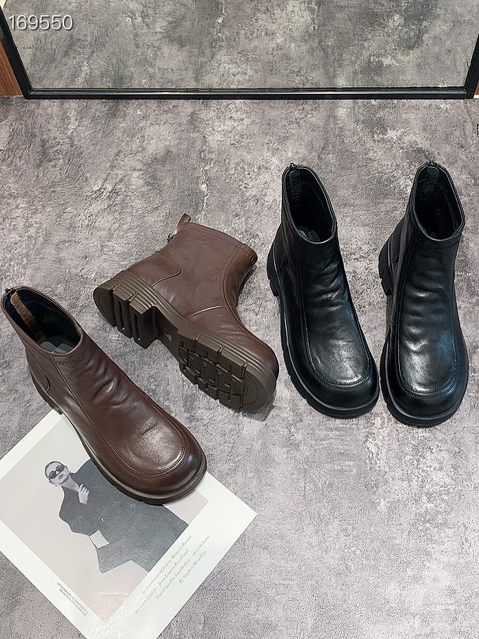 Boot Martin da thật nữ mới thu đông 2025 – giày bốt ngắn nửa đế Anh thoáng khí — Màu nâu, Màu đen chi tiết 4