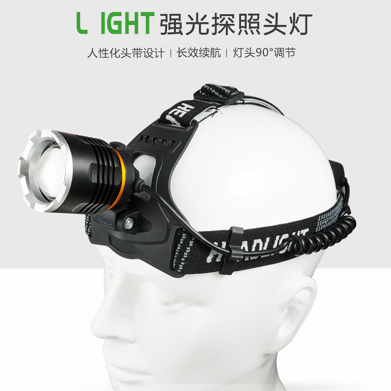 Faro P50 al aire libre transfronterizo de larga resistencia de aleación de aluminio enfoque telescópico de carga USB lámpara de pesca montada en la cabeza lámpara de minero