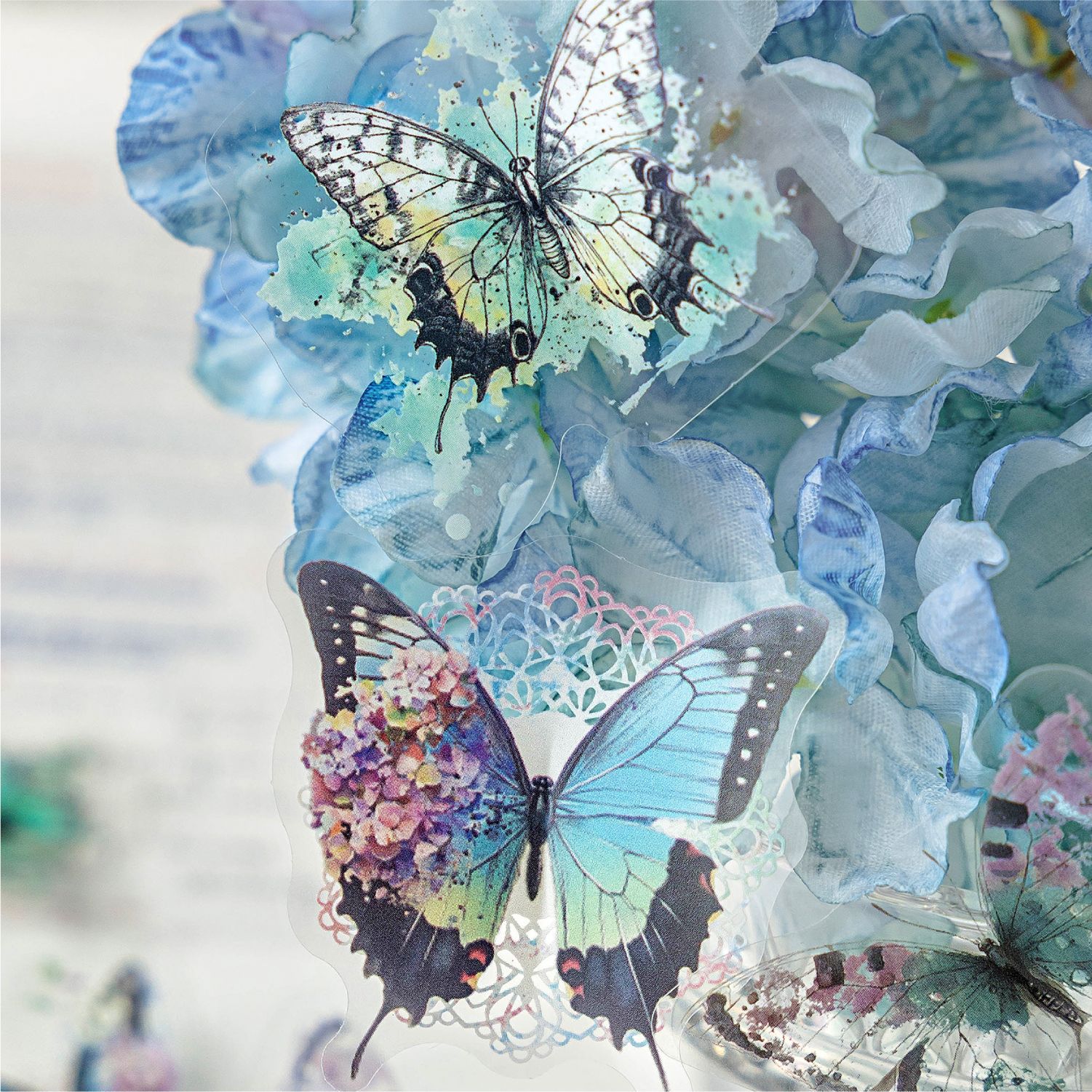 Paquete de pegatinas de tinta blanca Mo Mo PET, serie de libros ilustrados de mariposas de tinta de color, pegatinas de tarjetas de bricolaje de estilo ins retro