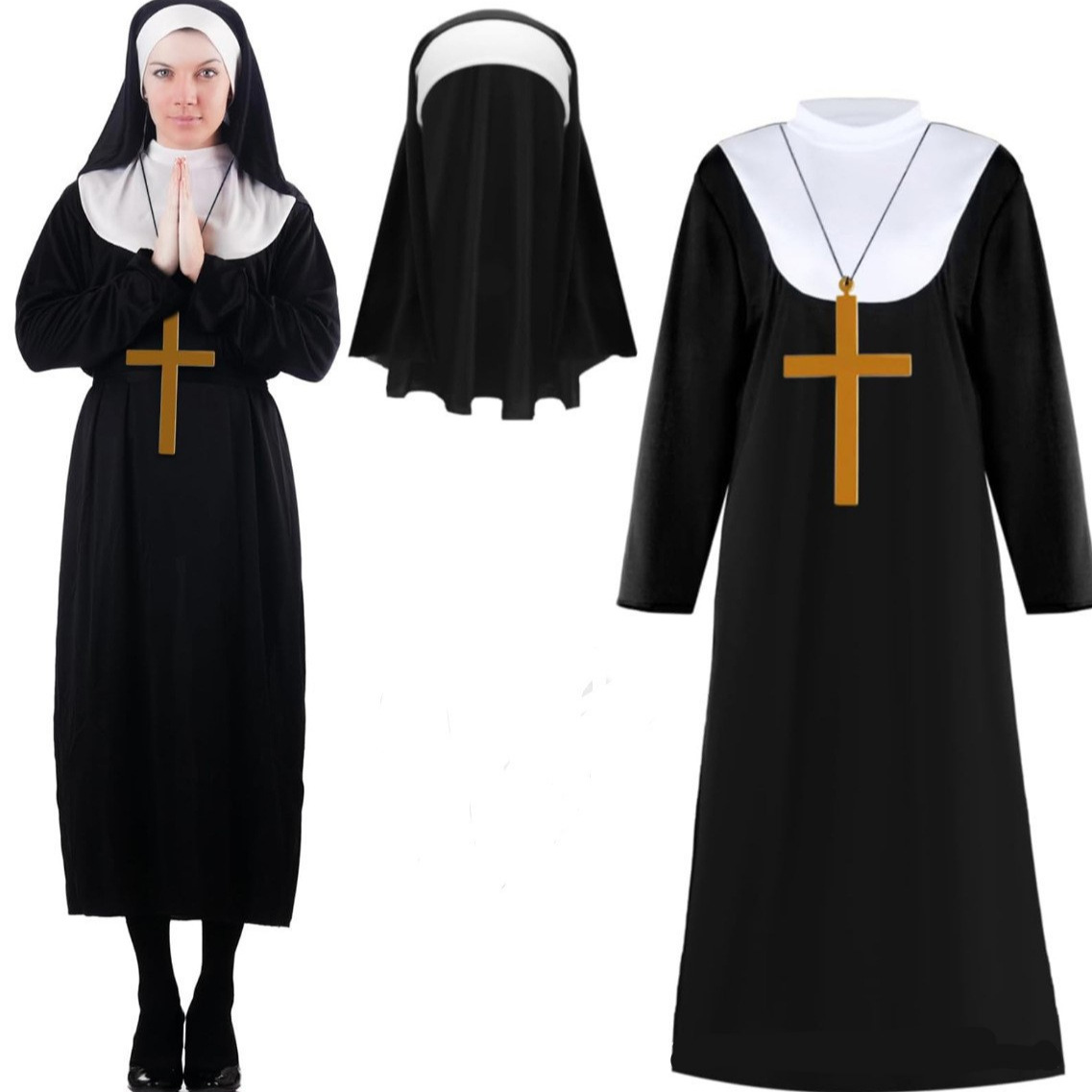 Halloween Adult Male Missionary Priest Costume, Virgin Mary Robe, Priest and Nun Costume for Role-Playing