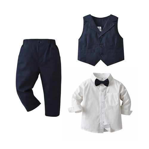 Cross-border children's clothing one-hand source gentleman waistcoat three-piece set children's suit baby long-sleeved spring and autumn boys' autumn wear