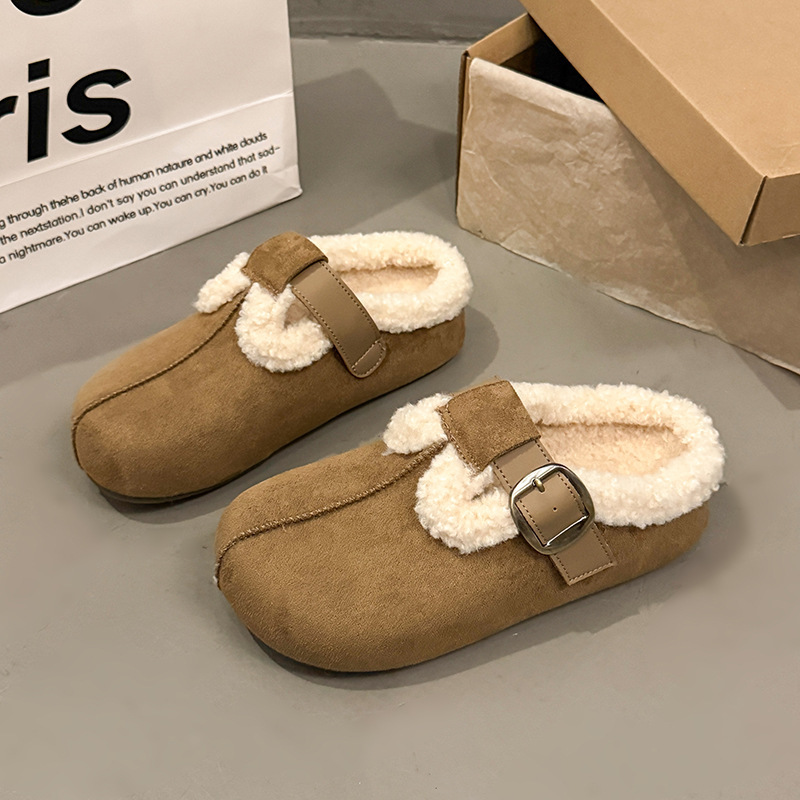Thick-Soled Furry Birkenstock Shoes for Women's Outer Wear 2025 Autumn and Winter New Style Slip-On Ugly Snow Boots Fleece-Lined Birkenstock Cotton Shoes