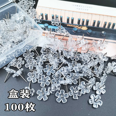 100個の透明な花型ワードペーパーピン、幼稚園用大頭ピン、クリエイティブな画鋲、コルクボード装飾固定ピン