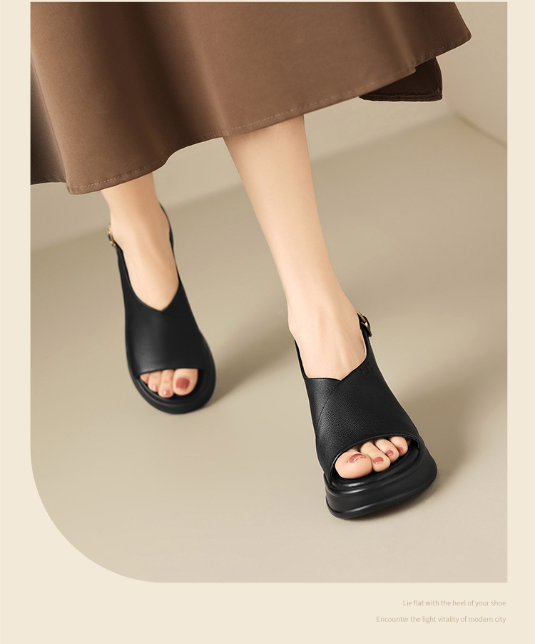 Sandal đế xuồng da bò thật ZHR tăng chiều cao, quai ngang, phong cách thanh lịch — JE20 màu be chi tiết 18