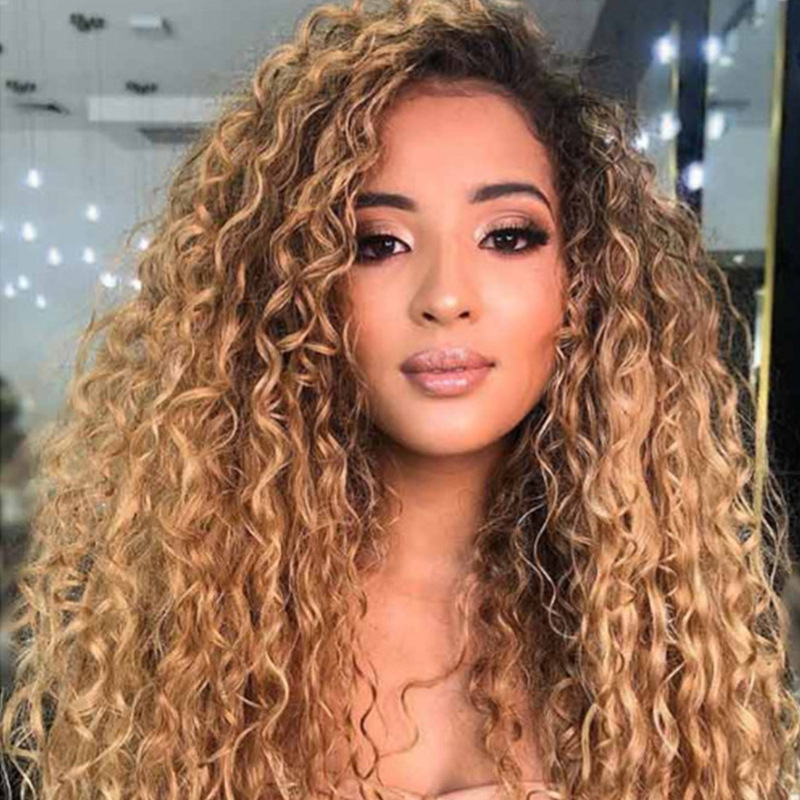 New Style Long Curly Wig for Women, Cross-Border Amazon, African Small Curls, Dyed Gradually to Brown Fibers New Style Long Curly Wig for Women, Cross-Border Amazon, African Small Curls, Dyed Gradually to Brown Fibers