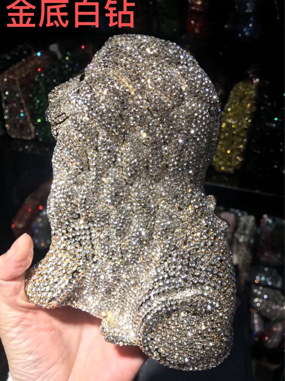 Bolsa de banquete de diamantes en forma de león, caja dura de metal para banquete, bolsa de diamantes de mano, bolsa de piedra para mujeres