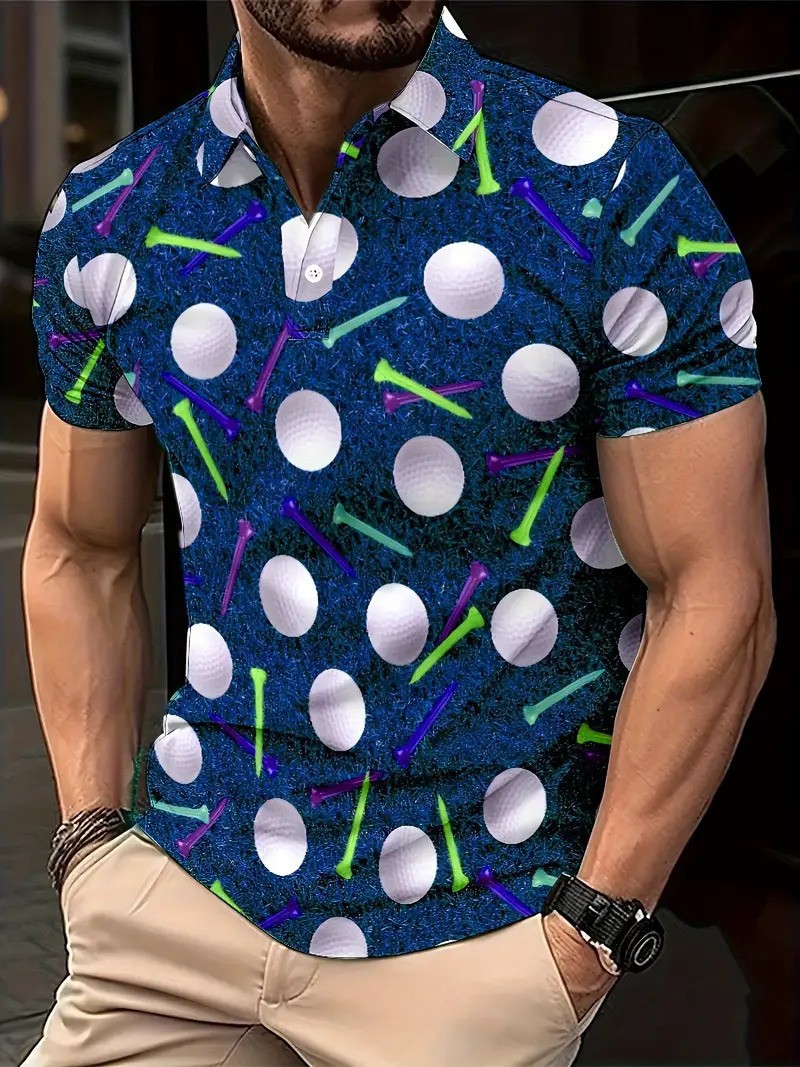 Polo de hombre con estampado 3D para comercio transfronterizo 2025, camiseta polo sin mangas informal con patrón para hombre, estilo D de seda helada.