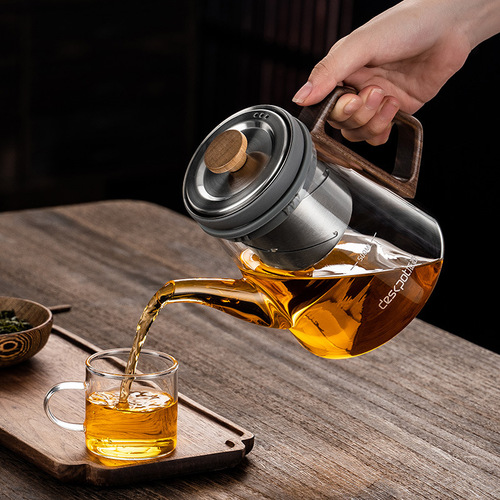 WBZ7 all-glass liner elegant cup teapot household walnut rotating lift tea water separation tea cup do
