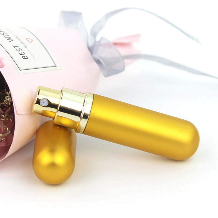 Botella de decantación de perfume de 5 ml con cabezal redondo, mini botella portátil de aluminio y vidrio para muestras de cosméticos.