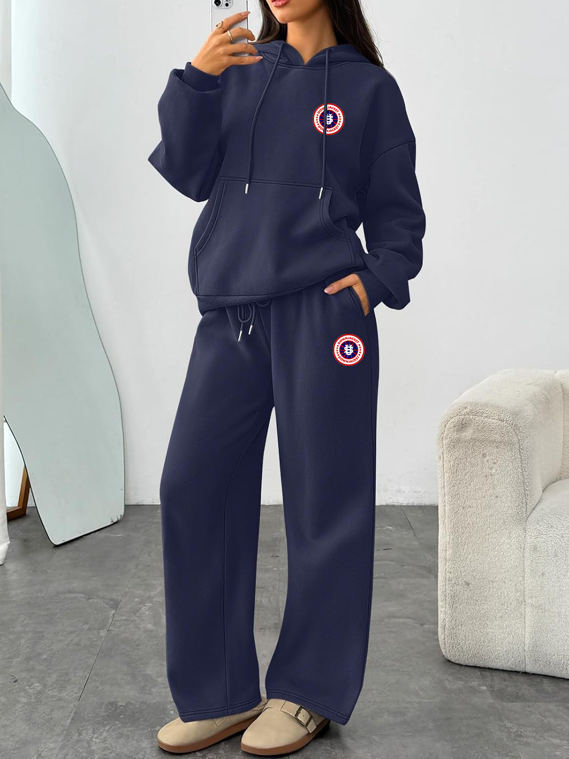 ​​Trendy Letter Print Hoodie & Wide-Leg Pants Set – Unisex Streetwear Loungewear​​ Relaxed Wide-Leg Fit​​_ecoleips.com