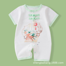 新生宝宝夏季衣服纯棉透气婴幼儿短袖哈衣爬服婴儿薄款宽松连体衣