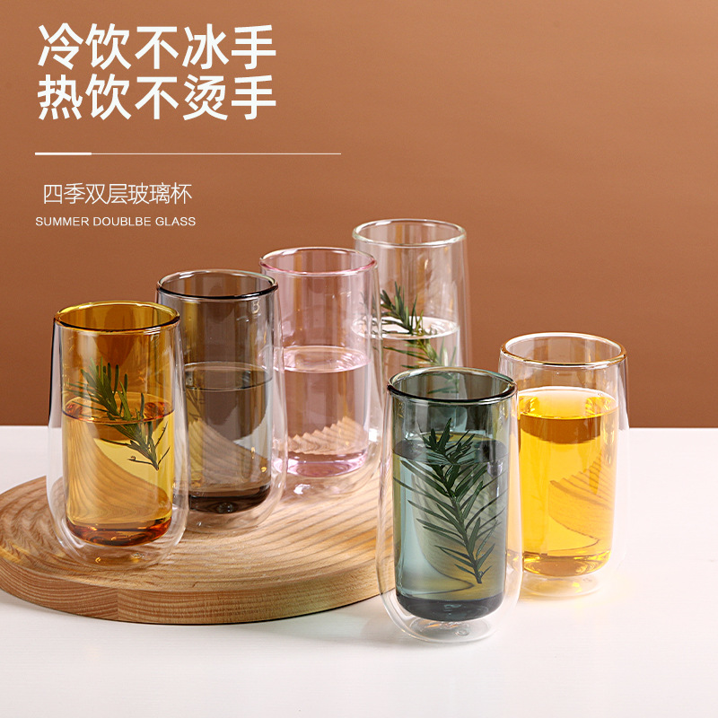 Taza de vidrio doble personalizada taza de agua transparente taza de desayuno publicitaria taza de café regalo encantadora taza casera ideas