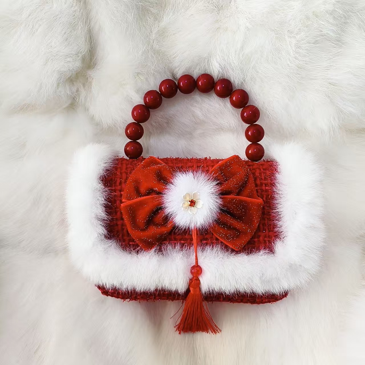 Gran arco rojo bolso de princesa bolso de perla bolso de Año Nuevo bolso de cambio accesorios cadena de hombro