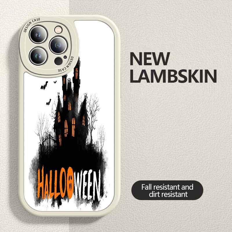 Halloween Party Gift Giving Cute Ghost Haunted Haunted House Popular Pattern Suitable for Apple Lambskin Phone Case