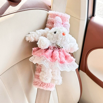 Safety Belt Shoulder Padel Cute Seat belt shoulder pad - moon-velvet-striped-shoulder-pads-pink-long-eared-rabbit