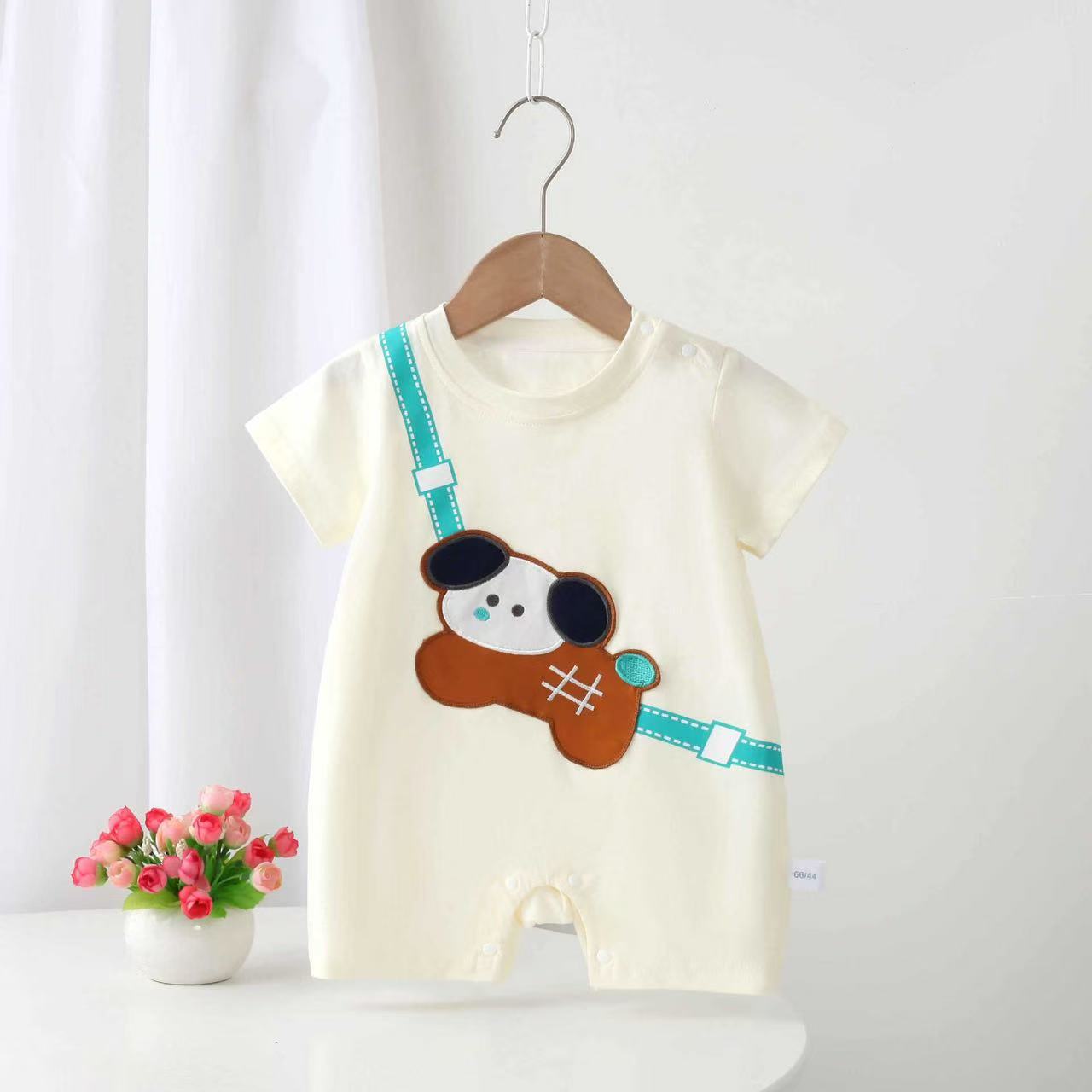 Ropa de verano de una pieza para bebés y niños pequeños, caderas finas, perros, mangas cortas, mangas cortas de verano, mameluco