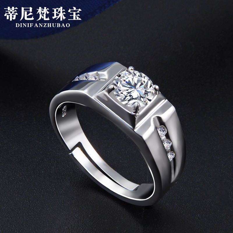 Estilo japonés y coreano moda guapo anillo de circón S925 plata esterlina dominante personalidad de los hombres de diamantes incrustados pulsera de anillo abierto