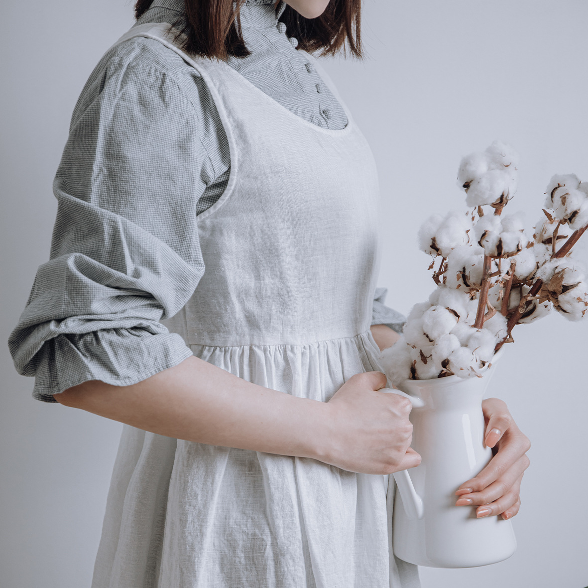 literature Sen family Rain and dew have more cash than can be accounted for Flax apron Japanese Suspender skirt coffee Flower art baking painting coverall